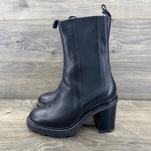 Annabella Black Leather Platform 9 Chelsea Boots Block Heel Lug Sole Womens 40
